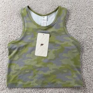Fabletics Mini Kamryn Crop Tank Girls XL 14/16 Green Camo Activewear Top NEW